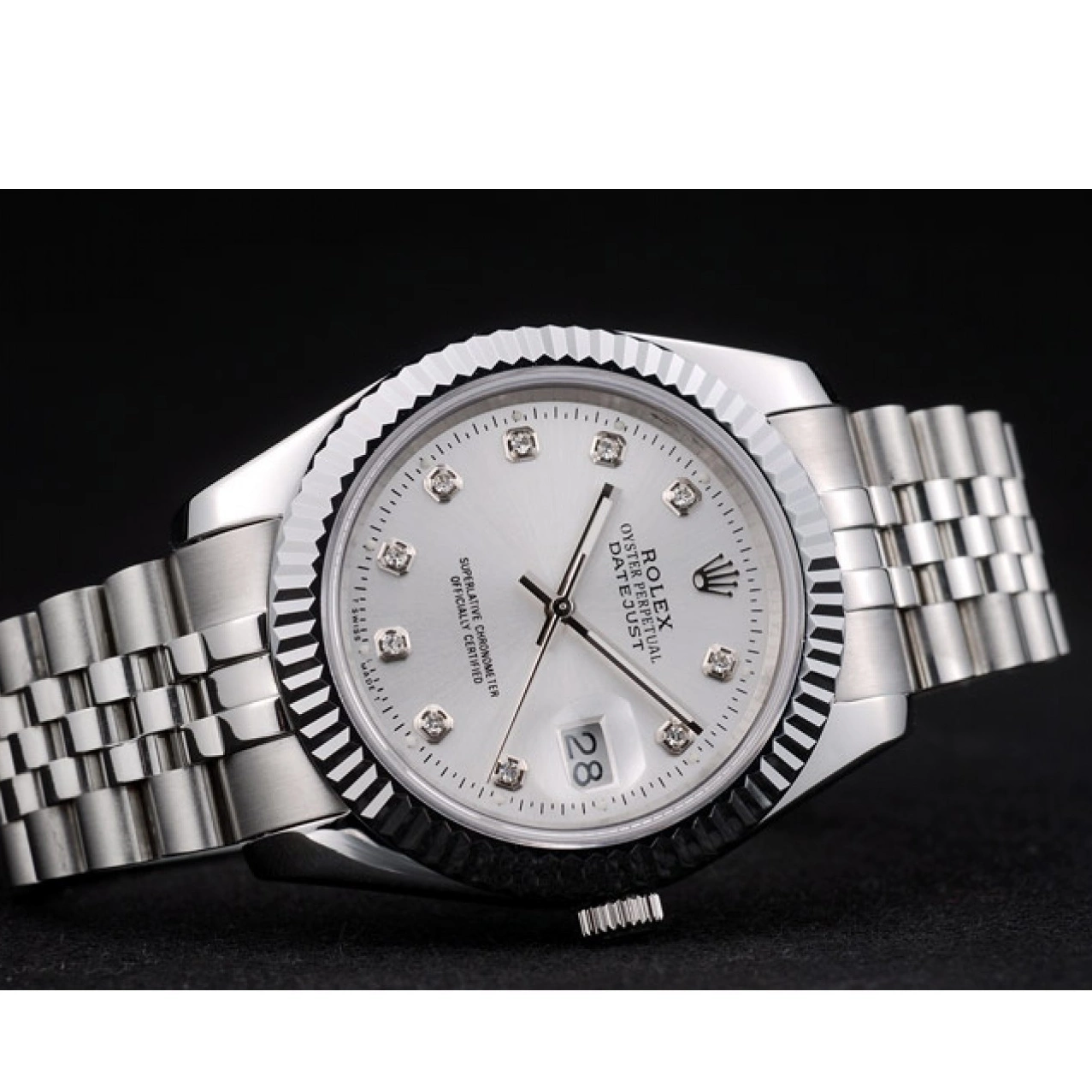 Rolex aaa copy Steel Rolex Silver Dial DateJust Bezel Ribbed Stainless 41977 0717